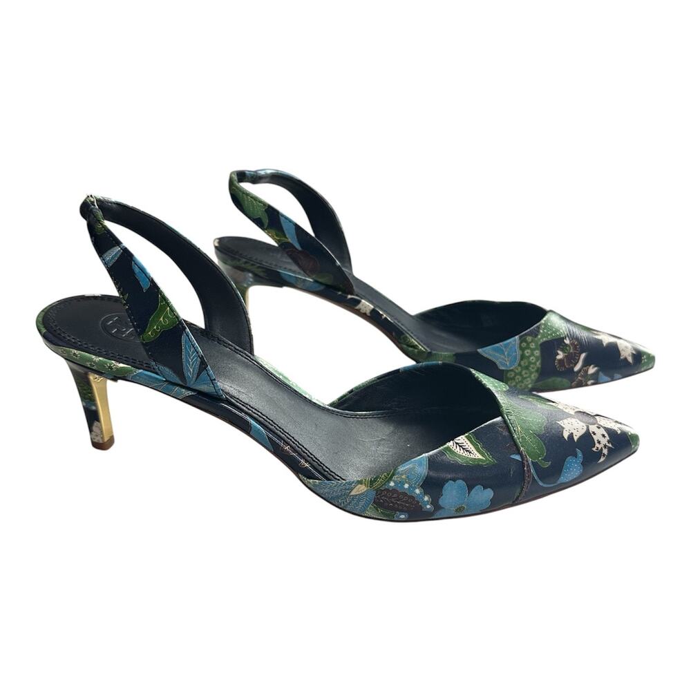 Tory Burch Nappa Leather Slingback Pointed Heels in Navy Wisteria Size 9 - Picture 14 of 14
